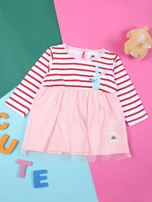 girls stripes long sleeve frock - 21365478 - Standard Image - 0