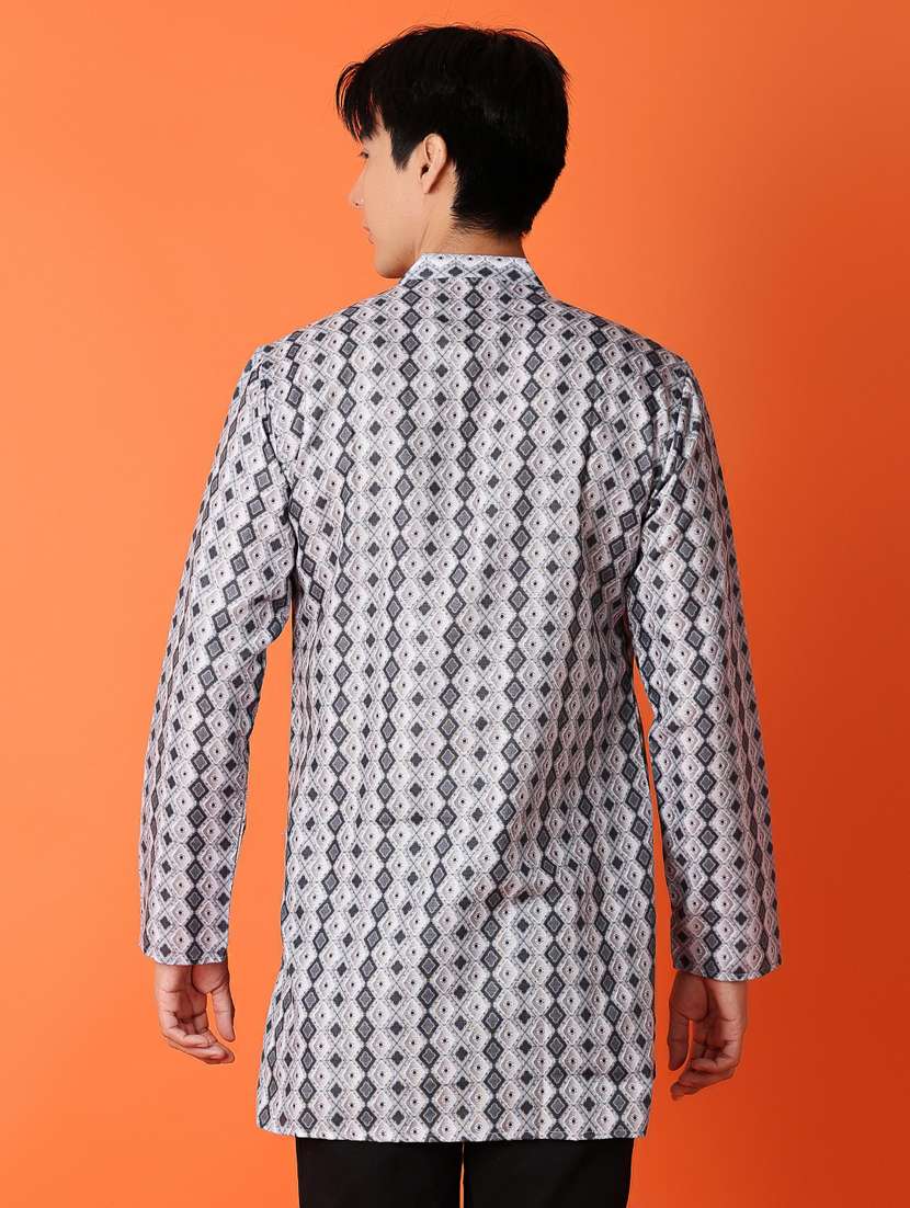 men printed mandarin neck short kurta - 21365480 -  Standard Image - 3