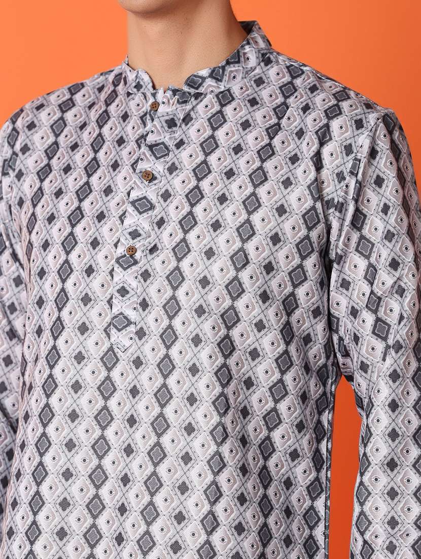 men printed mandarin neck short kurta - 21365480 -  Standard Image - 5
