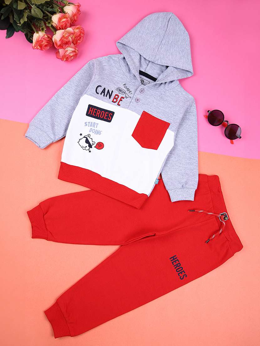 boys grey printed full length set