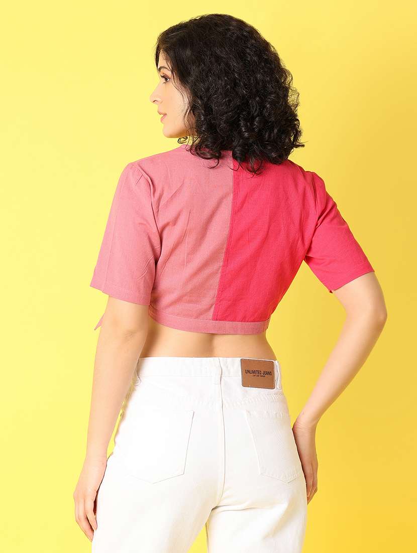 women pink color block crop top - 21366128 -  Standard Image - 3