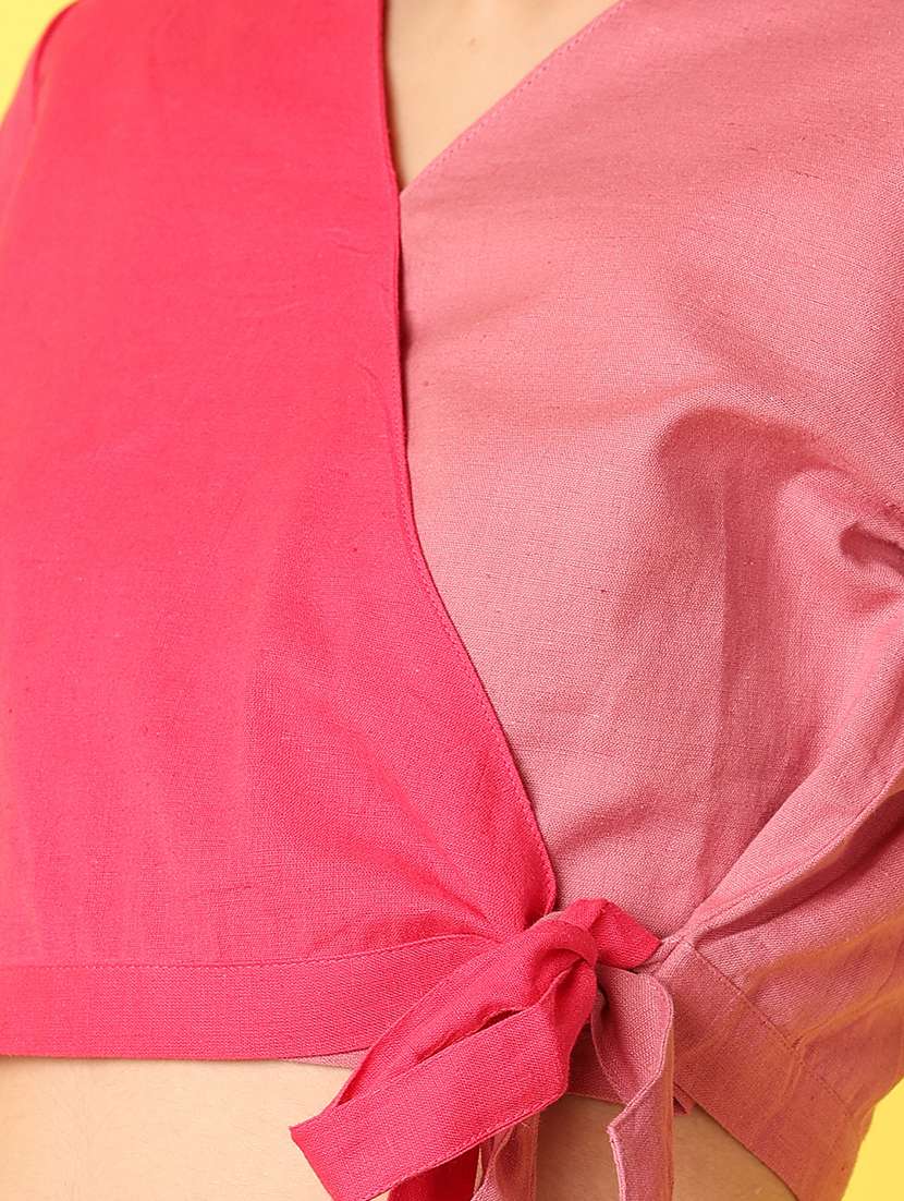 women pink color block crop top - 21366128 -  Standard Image - 5