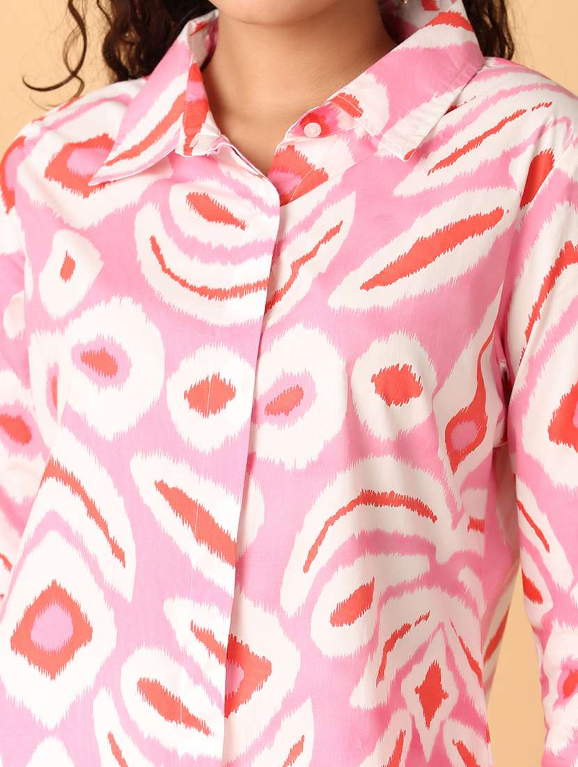 women printed shirt collar neck high-low kurti - 21366130 -  Standard Image - 5