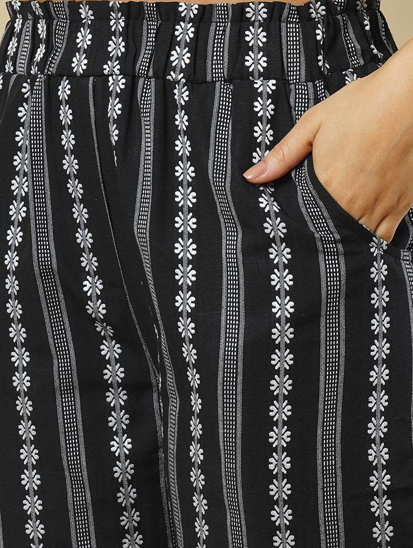 globus women black striped floral printed drop shoulder crop shirt & elasticated trousers fusion co-ord set - 21366516 -  Standard Image - 5