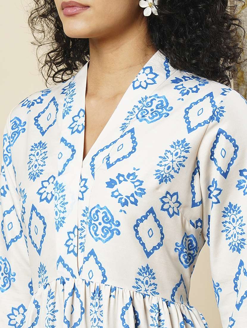 women off white printed tiered ethnic dress - 21366535 -  Standard Image - 5