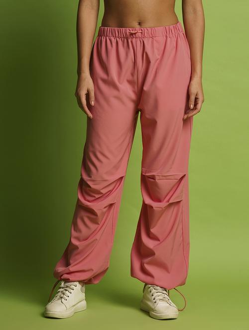globus women pink mid rise loose fit drawstring waist toggle hem joggers - 21366561 - Standard Image - 0