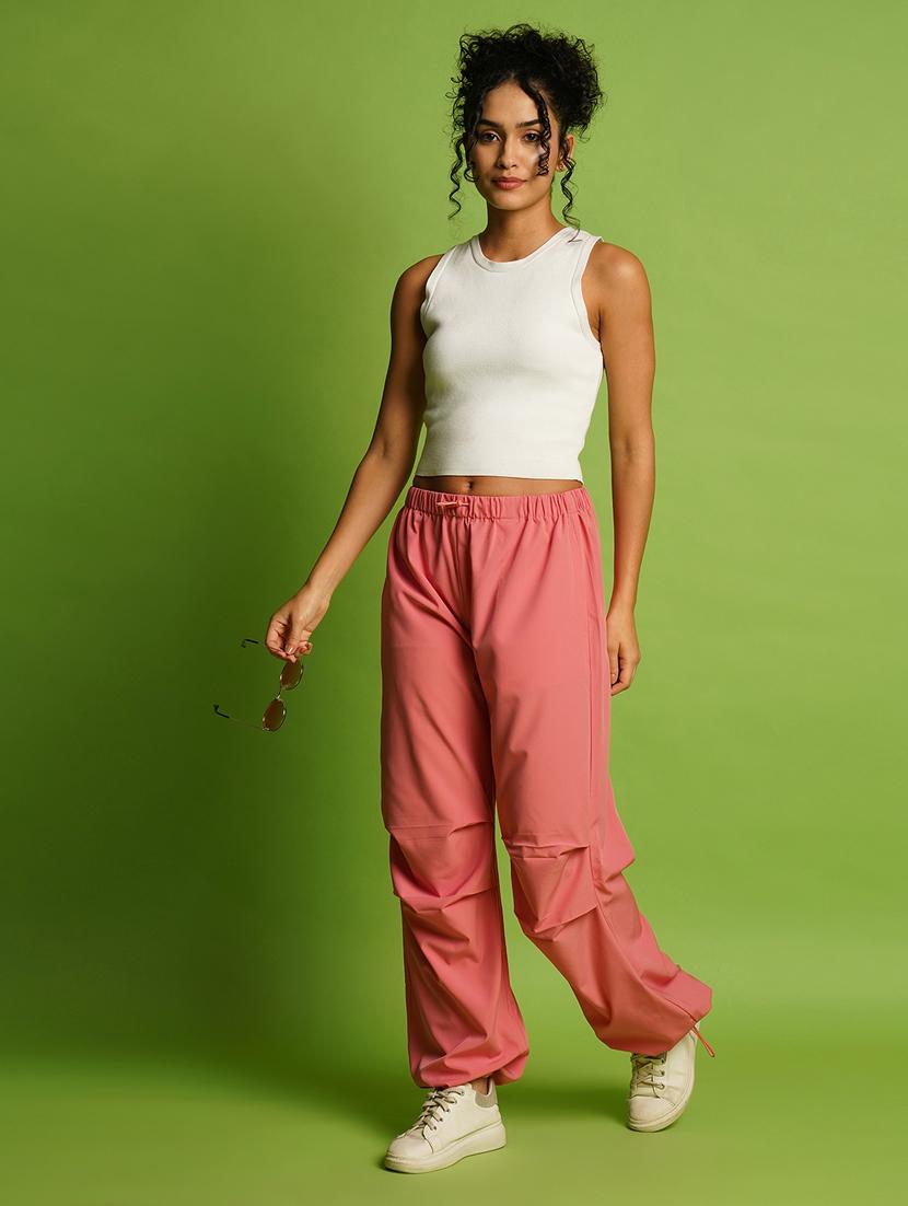 globus women pink mid rise loose fit drawstring waist toggle hem joggers - 21366561 - Standard Image - 3