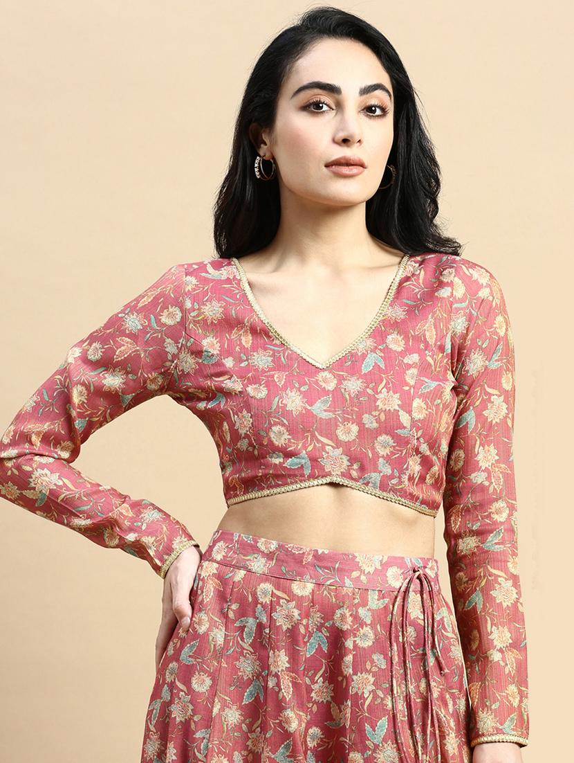 pink floral printed stitched blouse - 21367159 -  Zoom Image - 0