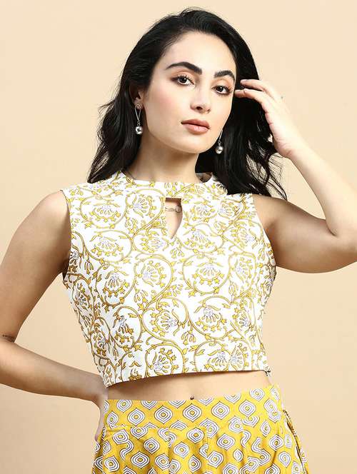 yellow printed stitched blouse - 21367163 - Standard Image - 0