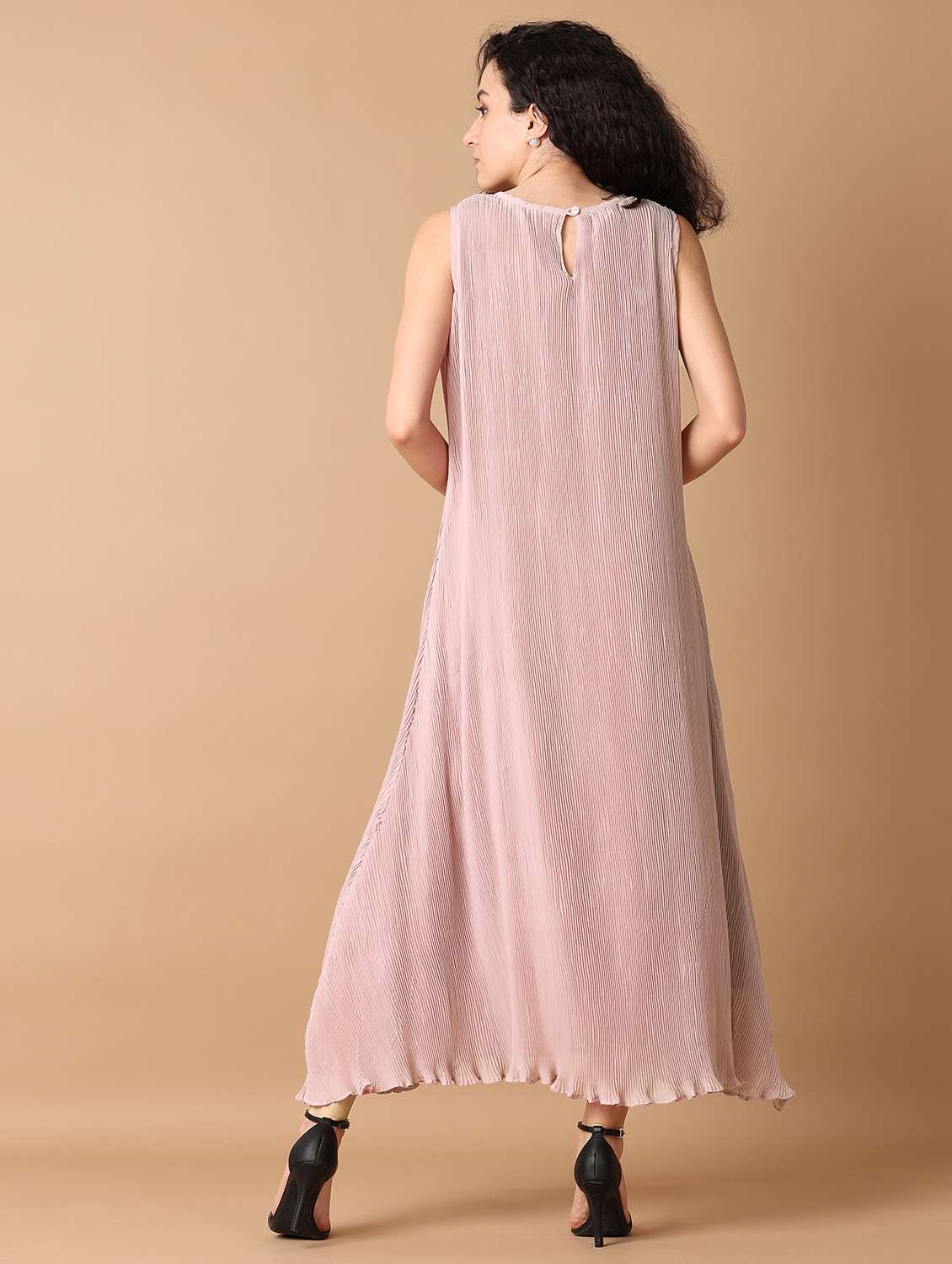 peach solid sleeveless asymmetric dress - 21367169 -  Standard Image - 3