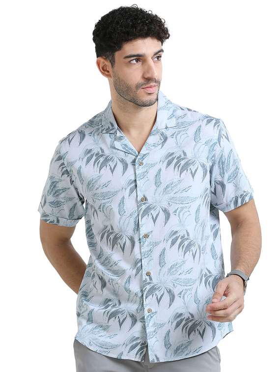 light blue printed cotton casual shirt - 21367385 -  Zoom Image - 0