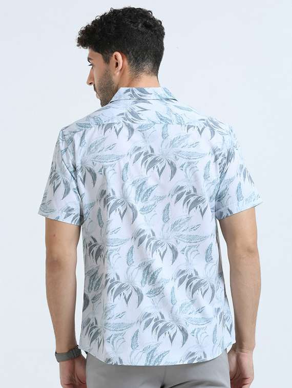 light blue printed cotton casual shirt - 21367385 - Standard Image - 3