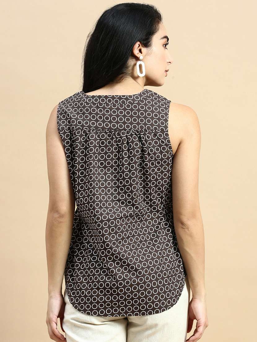 women brown printed regular top - 21367480 - Standard Image - 3