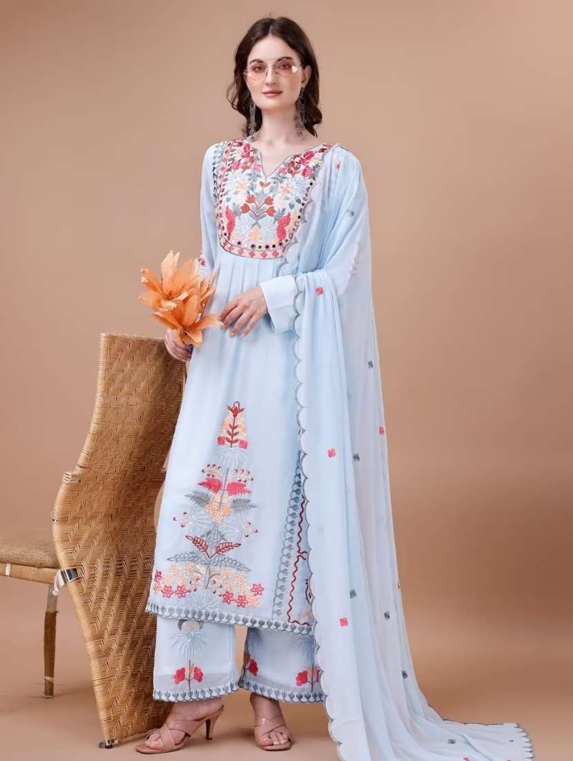 women light blue kurta palazzo set with dupatta