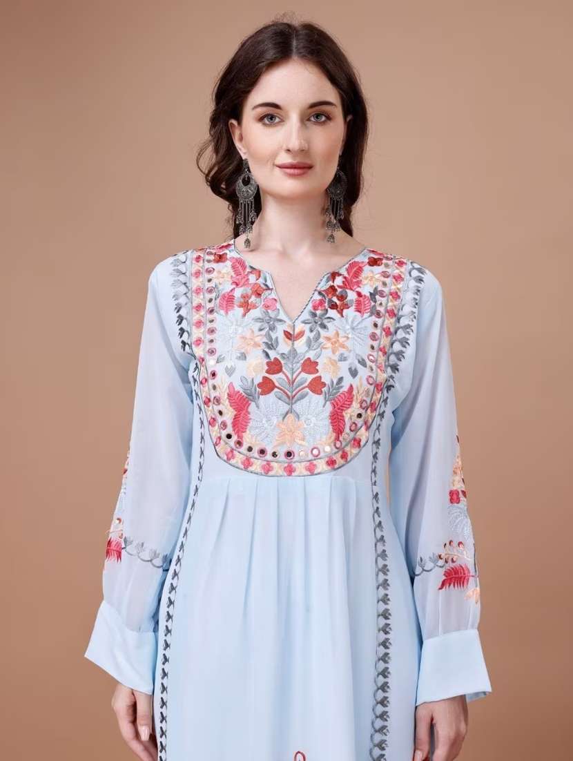 women light blue kurta palazzo set with dupatta - 21368018 - Standard Image - 3