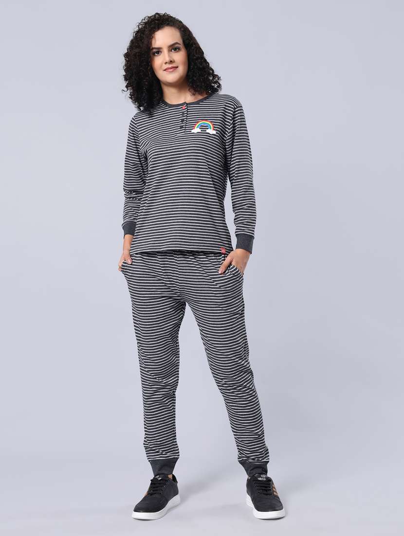 women grey melange stripes pyjama  nightwear set - 21368027 -  Zoom Image - 0