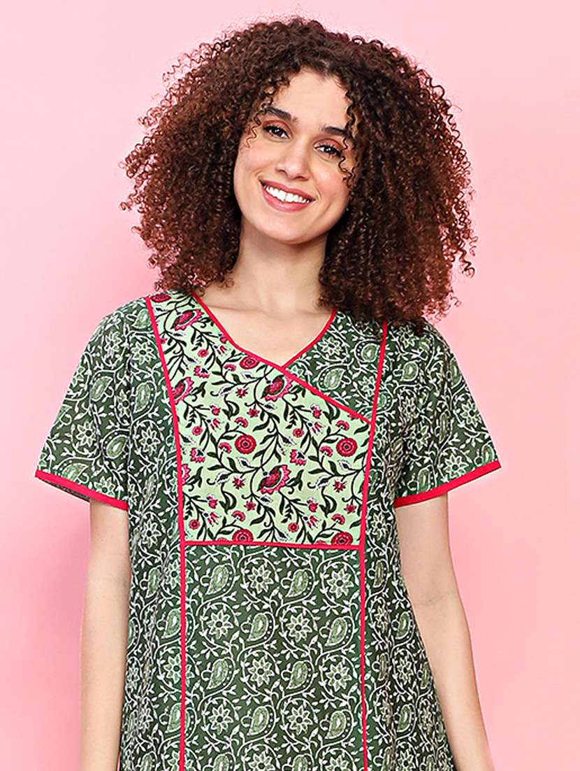women printed cotton short sleeves nighty  - 21368063 -  Standard Image - 3