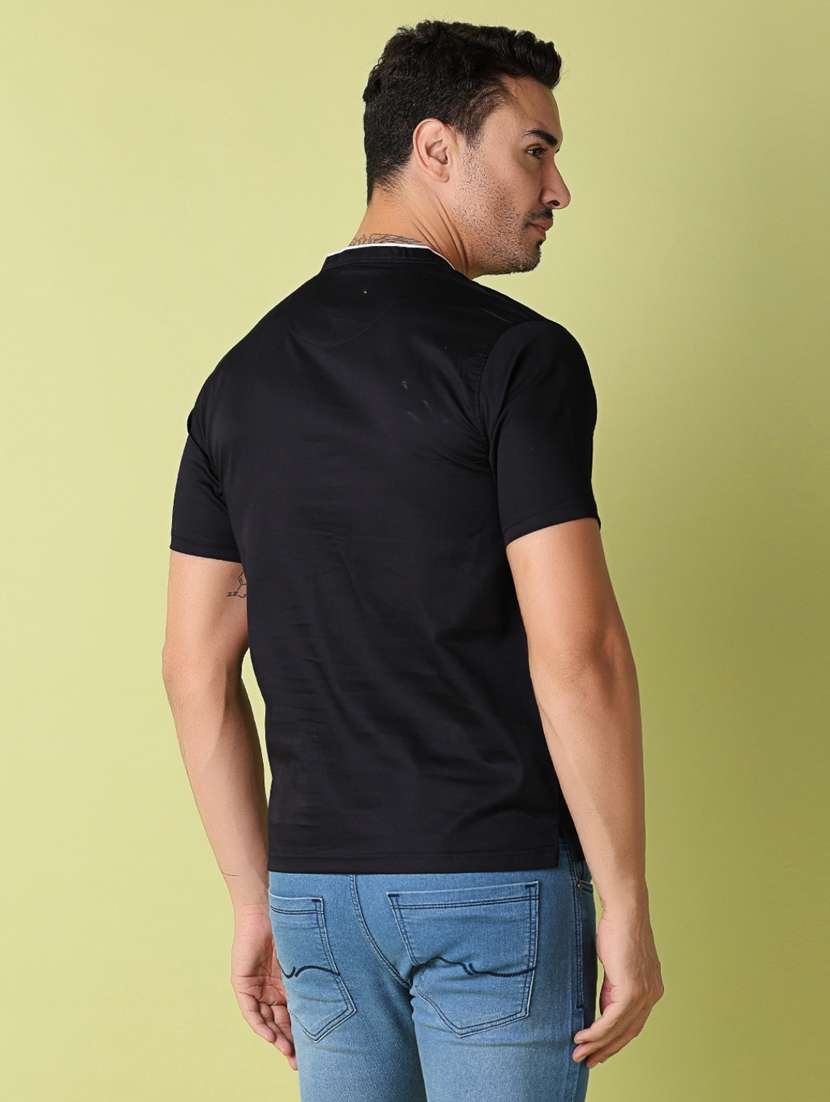 men black slim fit plain mandarin neck t-shirt - 21368268 -  Standard Image - 3
