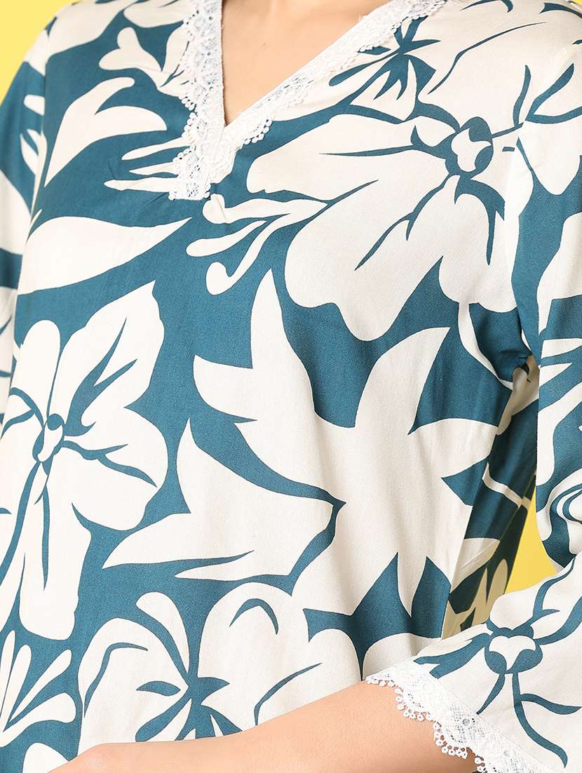 women blue floral printed straight kurta - 21368290 -  Standard Image - 5