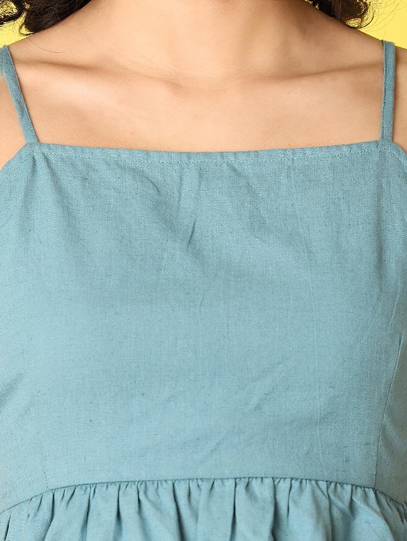 women light blue solids flared top - 21368315 - Standard Image - 5