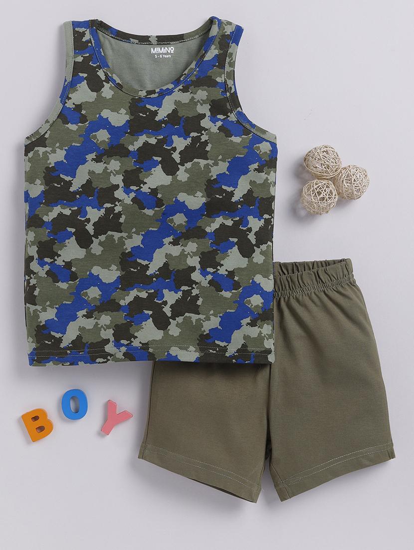 boys round neck printed shorts set - 21368446 -  Zoom Image - 0