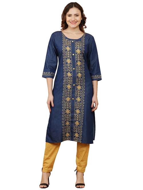 women three quarter sleeve straight kurta - 21368817 -  Standard Image - 0