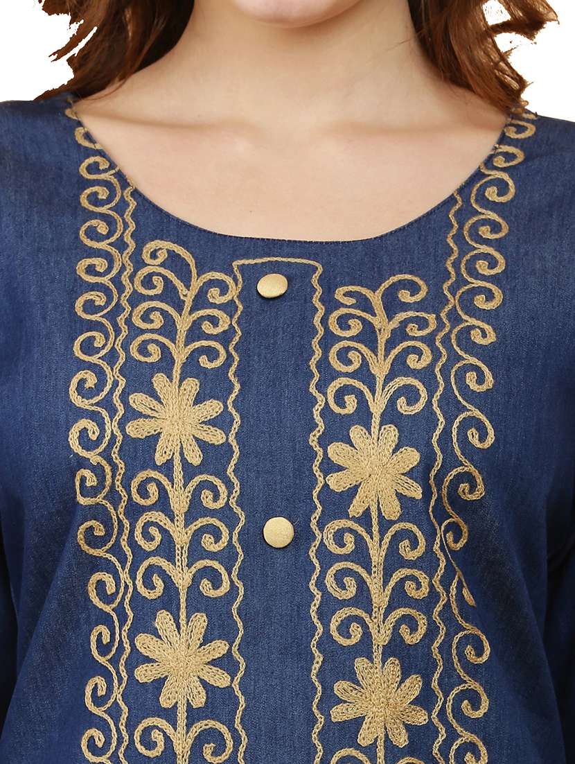 women three quarter sleeve straight kurta - 21368817 - Standard Image - 3