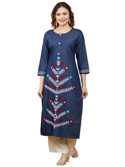 women three quarter sleeve straight kurta - 21368820 -  Standard Image - 0