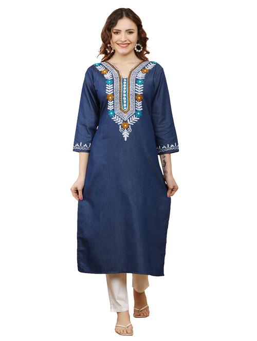 women three quarter sleeve straight kurta - 21368821 -  Standard Image - 0