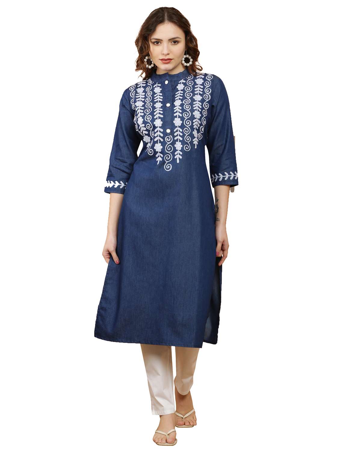 women three quarter sleeve straight kurta