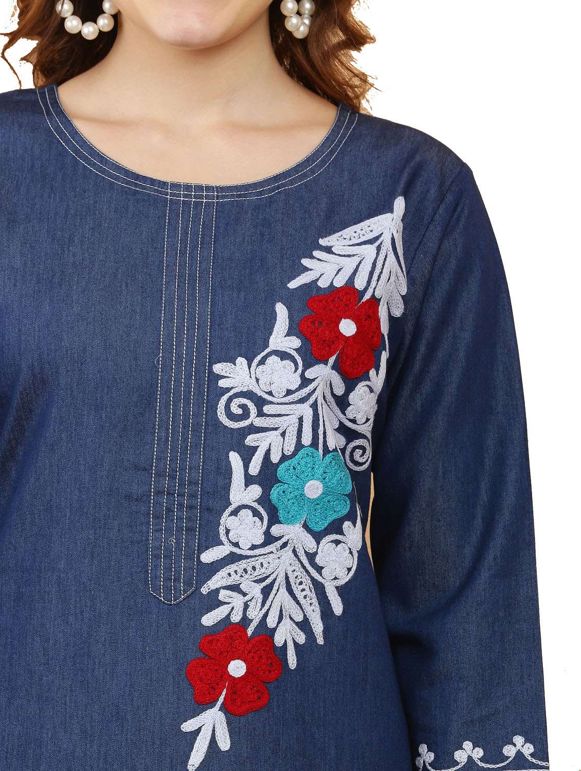 women three quarter sleeve straight kurta - 21368837 - Standard Image - 3