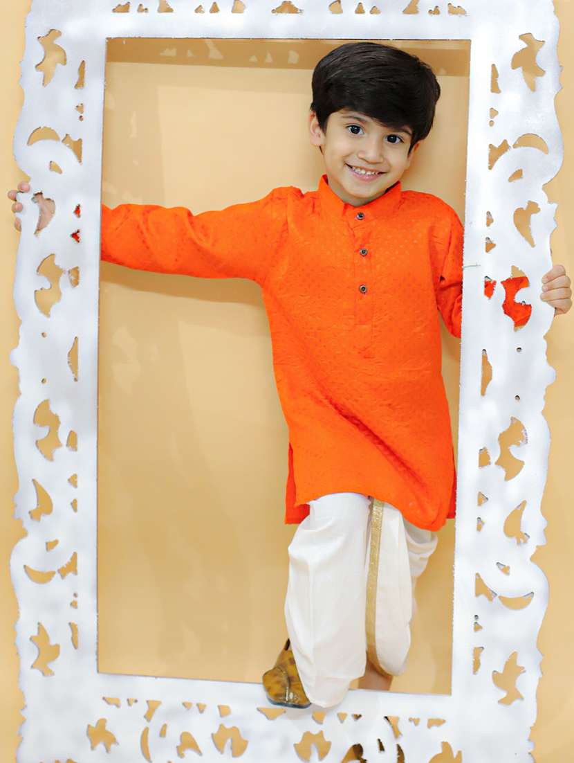 boys self design dhoti kurta set