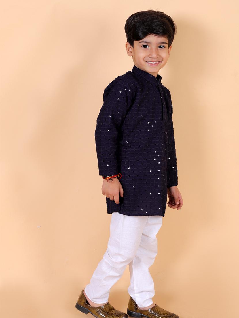 boys embroidered kurta pajama set - 21368902 - Standard Image - 3