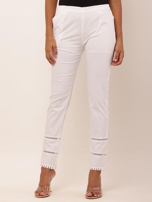 women solid lace detailed tapered pant - 21368970 -  Standard Image - 0