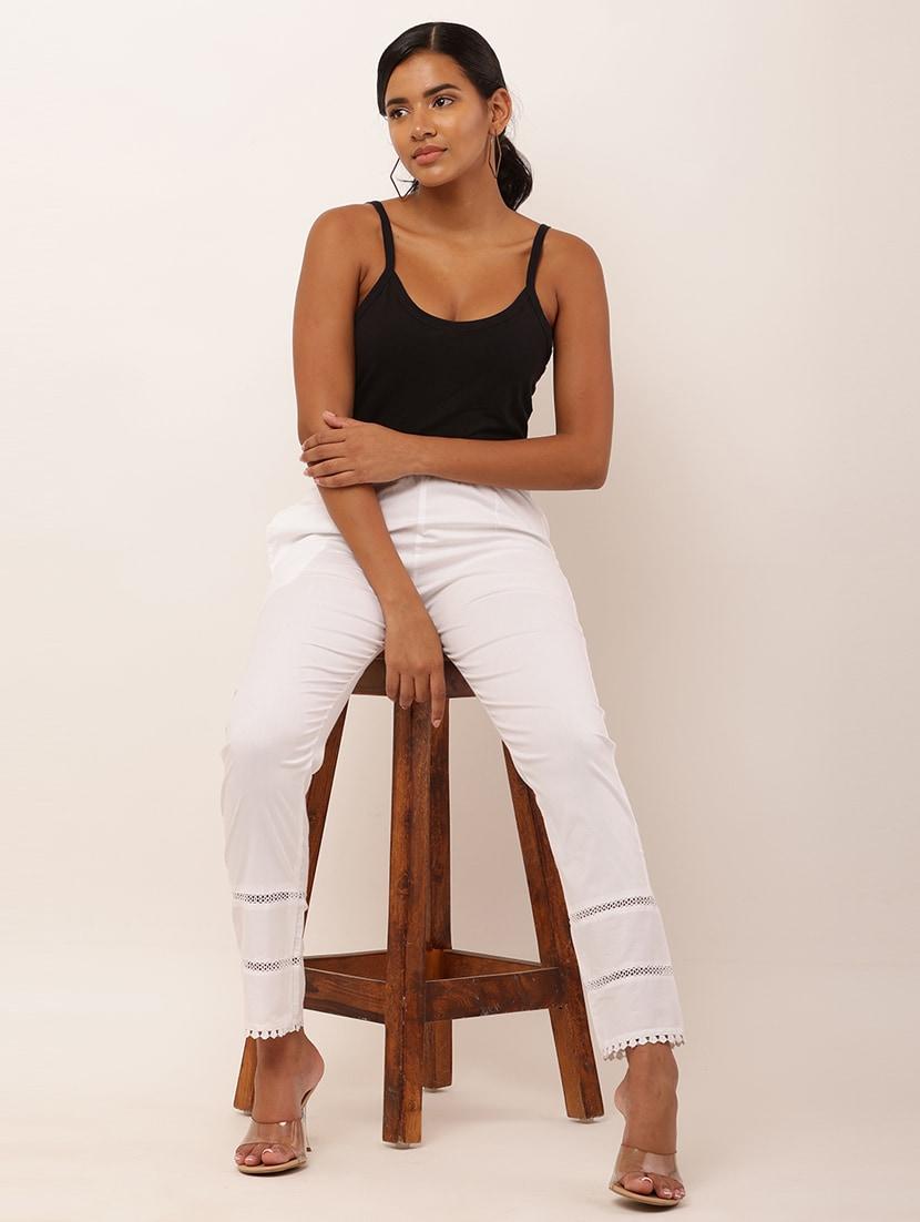 women solid lace detailed tapered pant - 21368970 - Standard Image - 3