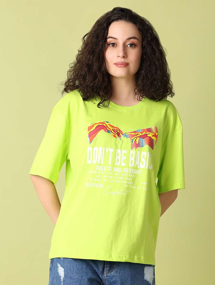 women neon round neck regular t-shirt