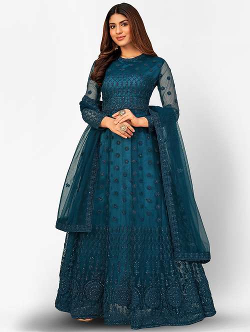 women embroidered semi-stitched anarkali suits set