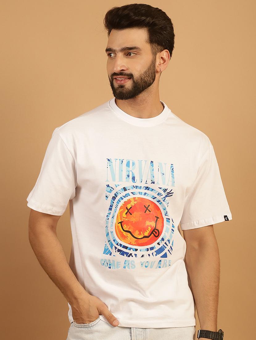 men round neck front print t-shirt - 21369590 -  Zoom Image - 0