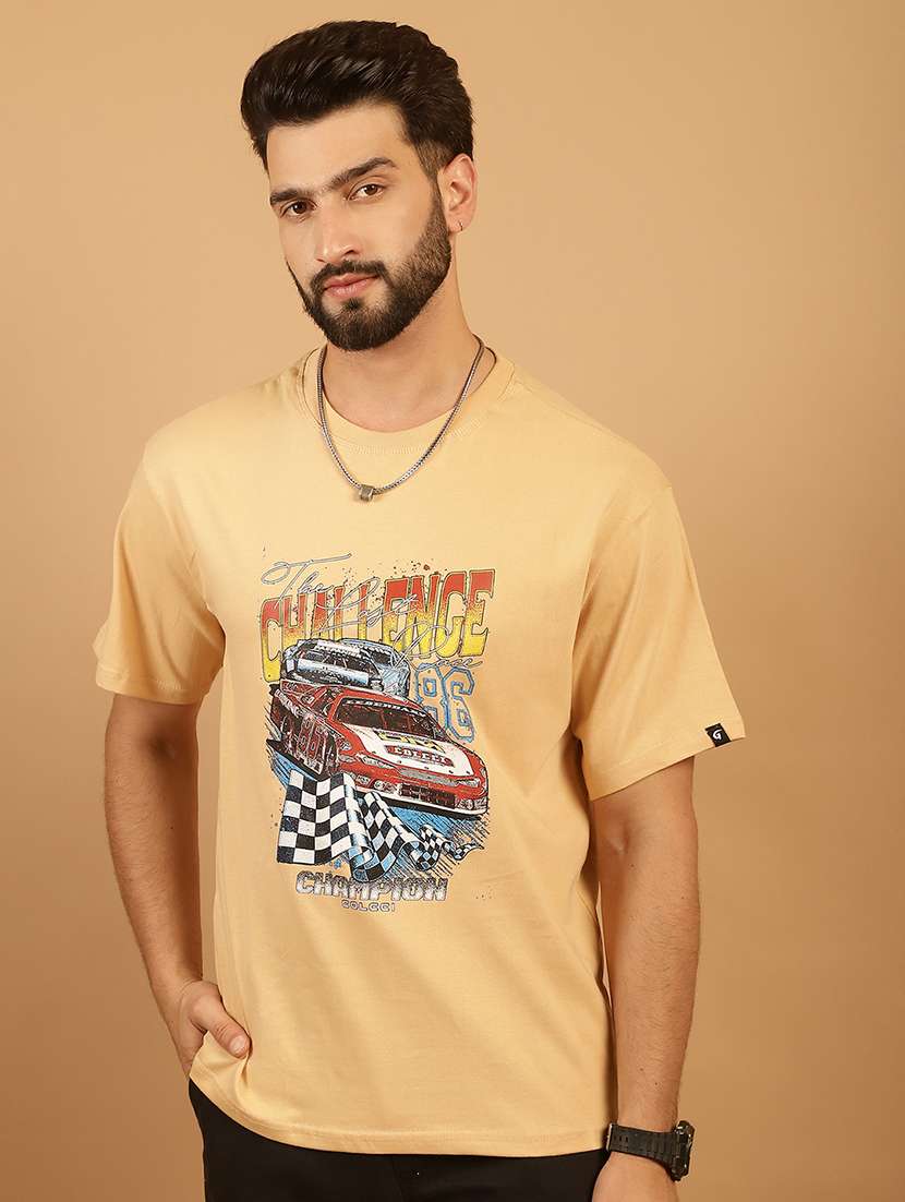 men round neck front print t-shirt - 21369603 -  Zoom Image - 0