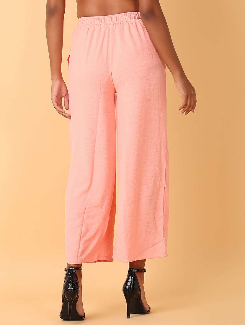 women solid high rise wide leg trouser - 21369688 -  Standard Image - 3