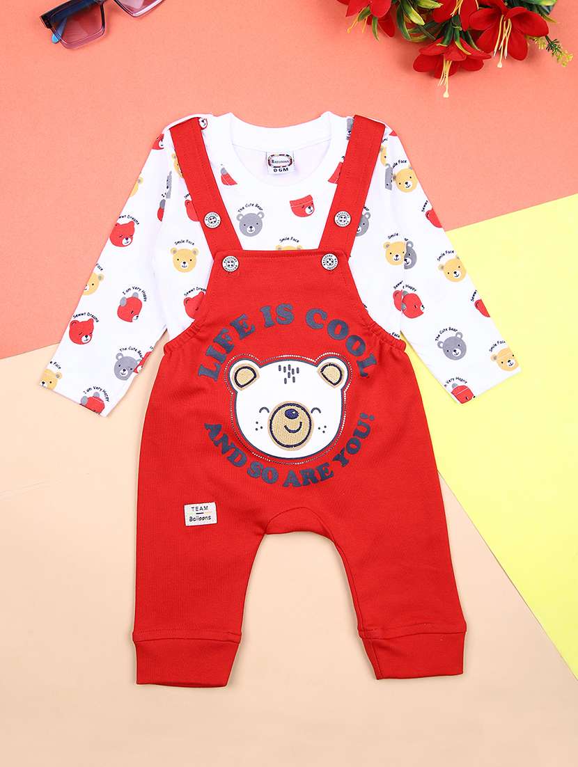 boys printed long sleeves t-shirt & dungaree set