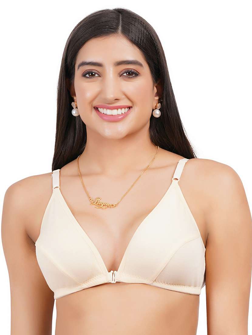 women solid front open bra