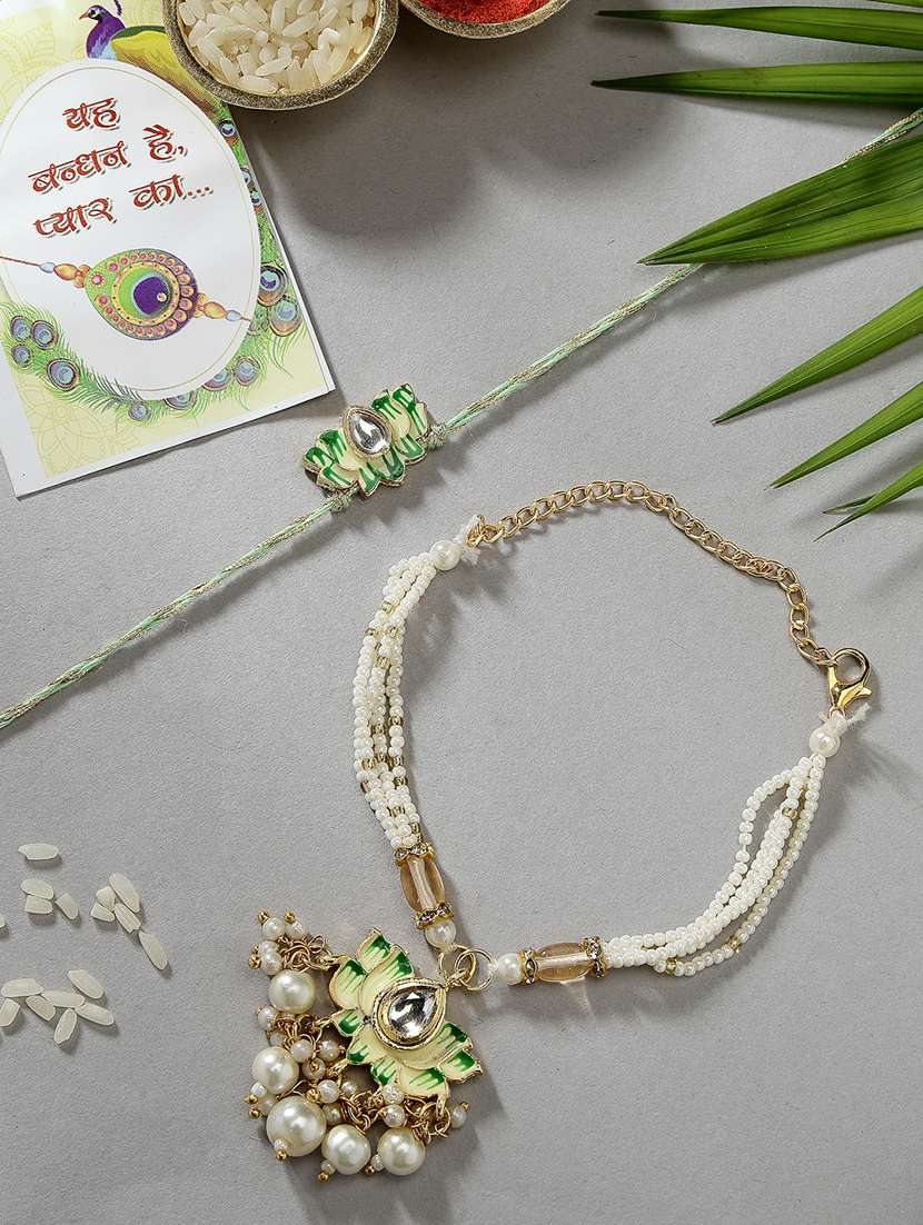 set of 2 stone-studded rakhi set with roli chawal - 21370112 - Zoom Image - 0