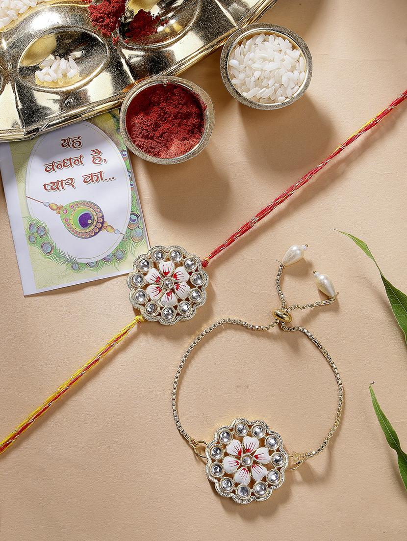 set of 2 stone-studded rakhi set with roli chawal - 21370153 - Zoom Image - 0