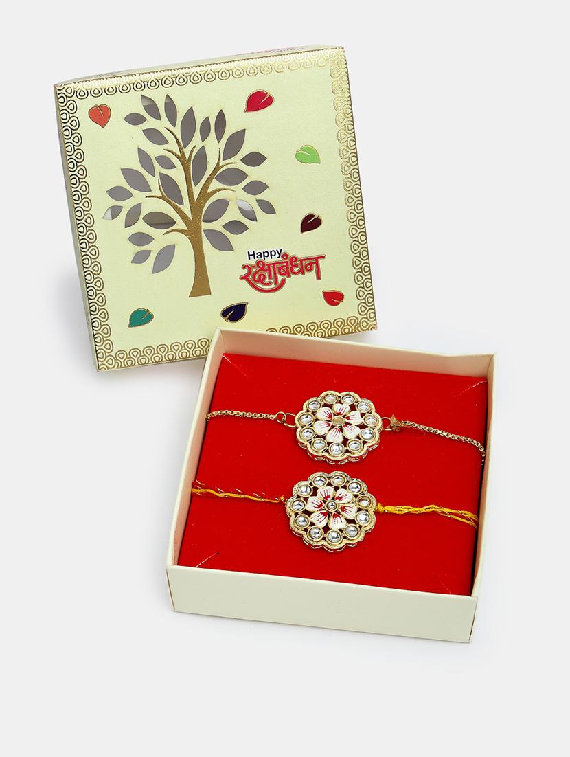 set of 2 stone-studded rakhi set with roli chawal - 21370153 - Standard Image - 3