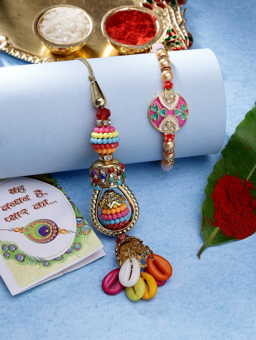 set of 2 stone-studded rakhi set with roli chawal - 21370166 - Zoom Image - 0