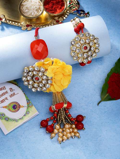 set of 2 stone-studded rakhi set with roli chawal - 21370172 - Standard Image - 0