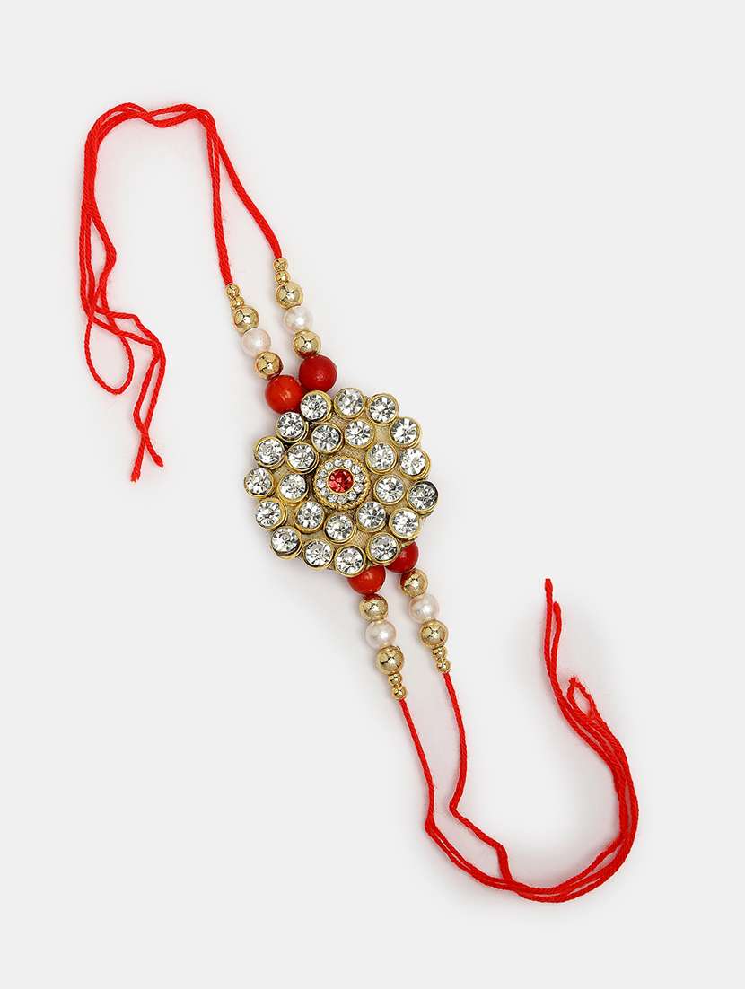 set of 2 stone-studded rakhi set with roli chawal - 21370172 - Standard Image - 3