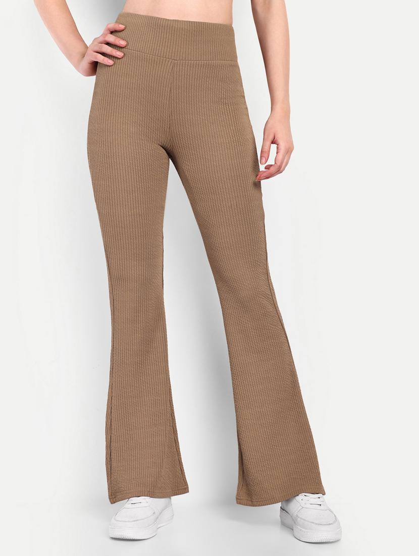 women solid high rise bootcut trouser