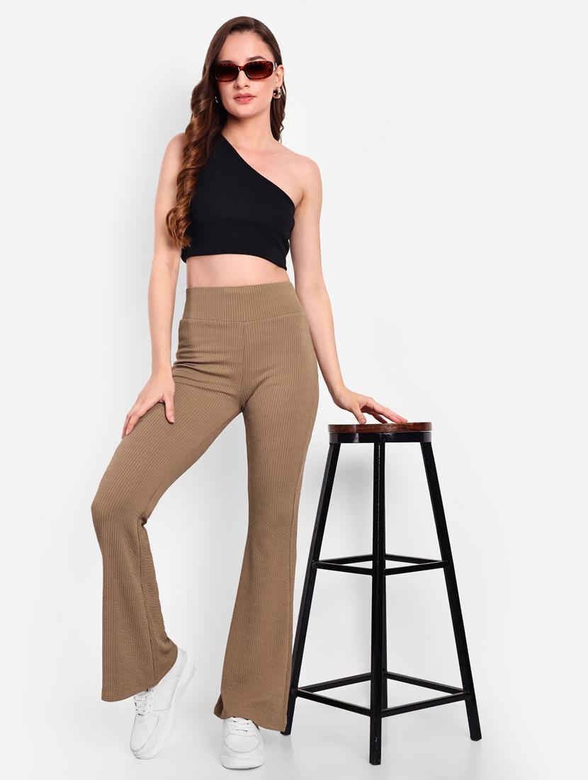 women solid high rise bootcut trouser - 21370244 - Standard Image - 3